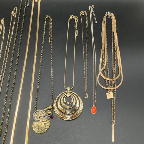Vintage & Modern Costume Jewelry Lot of 15 Necklaces Rhinestone Steampunk