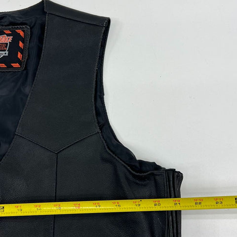 Interstate Leather Black Genuine Leather Biker Motorcycle Vest Men's L