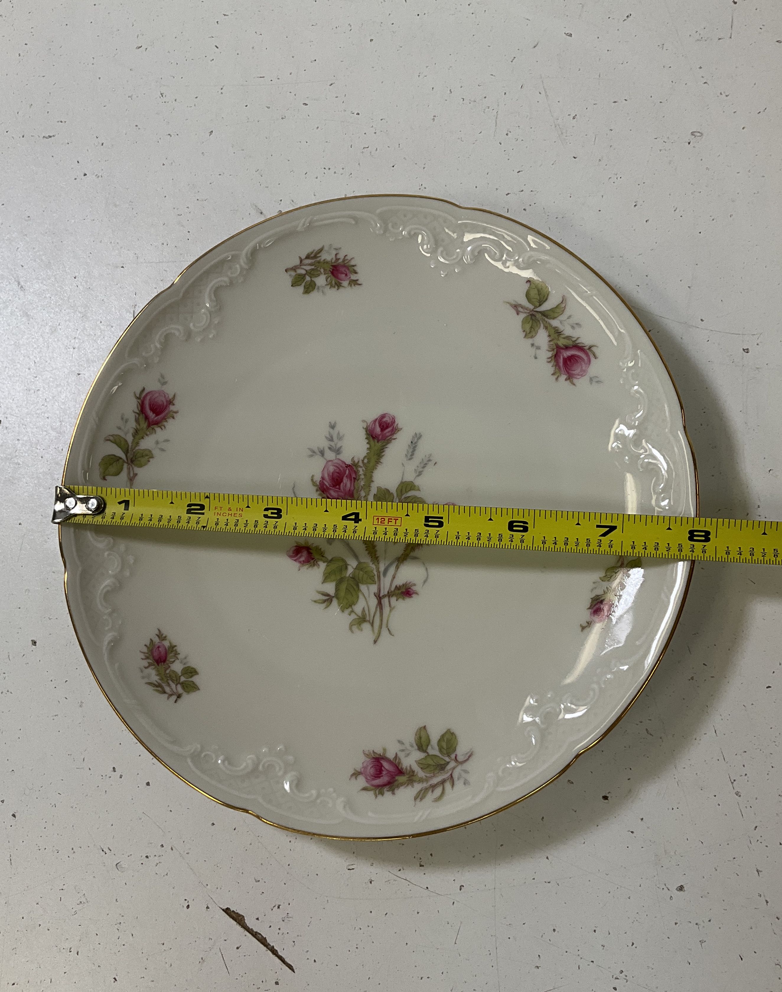 Vintage Winterling Roslau Bavaria Lot 8 Plates Pink Rose Gold Trim Scalloped 8"