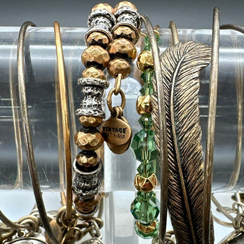 Alex and Ani Bangle Bracelet Lot of 10 Gold Silver Tone Anchor Feather Initial N
