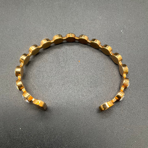 Rebecca Made in Italy Gold Tone Crystal Bezel Set Cuff Bracelet 6.25-6.5"
