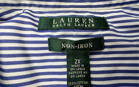 Lauren Ralph Lauren Women's Blue White Pinstripe Non-Iron Cotton Shirt Sz 2X