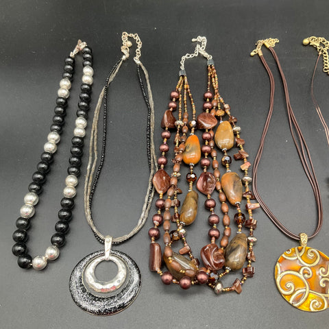 Vintage & Modern Statement Necklace Lot of 10 Beaded Pendant Multi-strand Boho