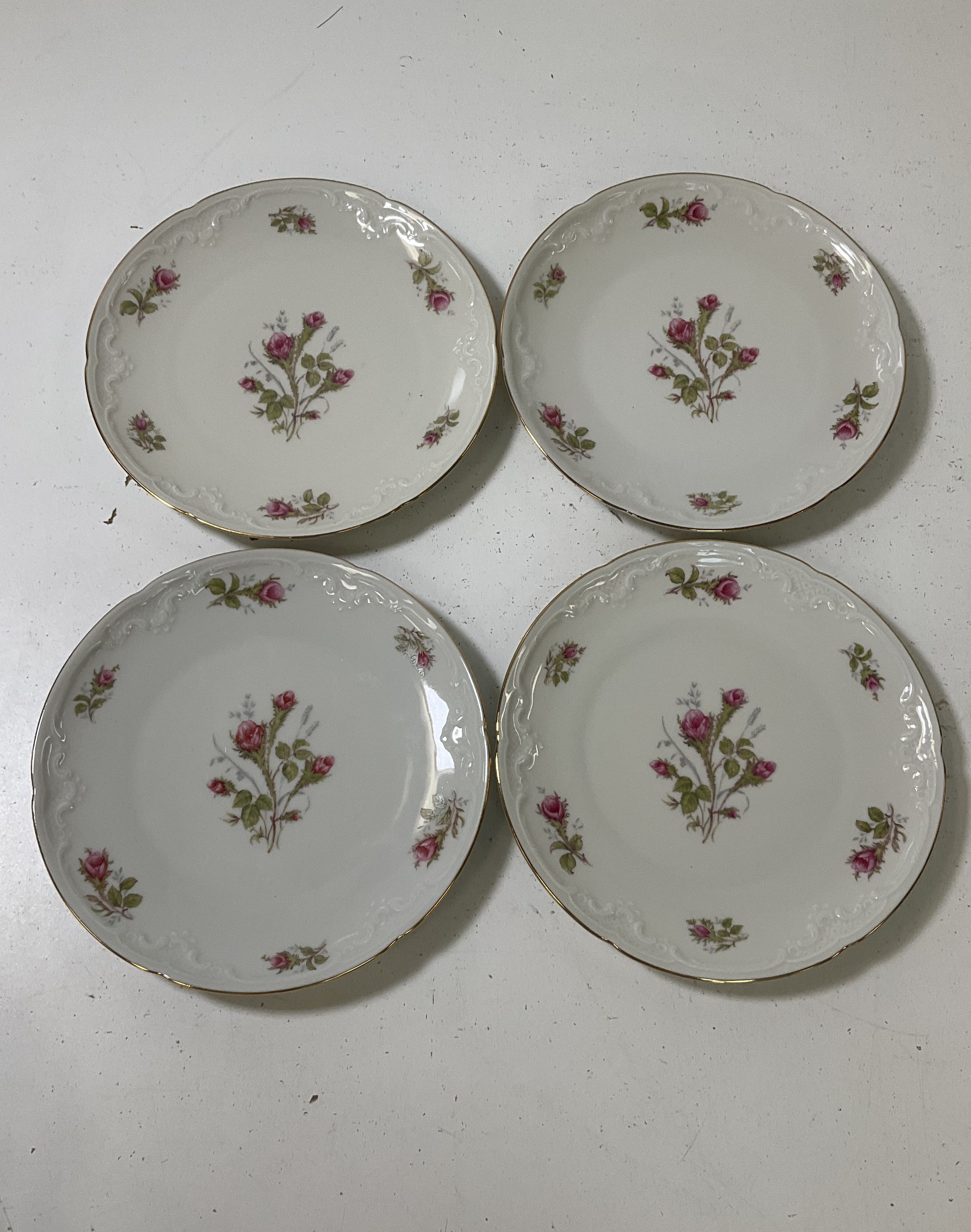 Vintage Winterling Roslau Bavaria Lot 8 Plates Pink Rose Gold Trim Scalloped 8"