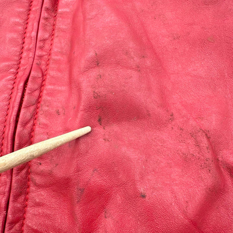 Vintage 80s Casablanca Red Leather Padded Shoulder Bomber Jacket Sz 42
