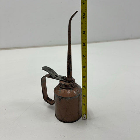 Vintage GOLDENROD Metal Pump Oil Can Thumb Oiler USA Made Rustic Industrial