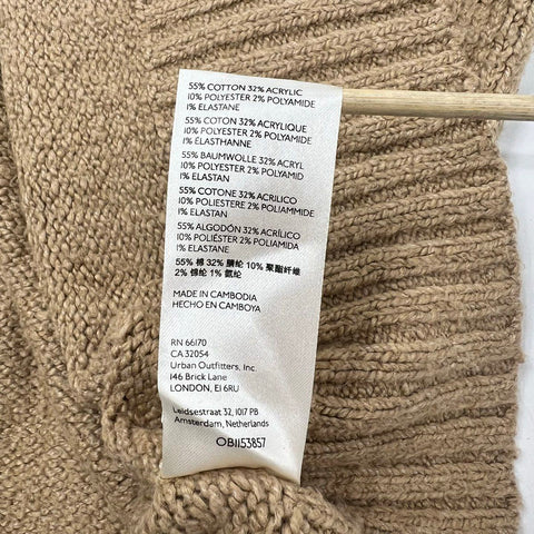 Free People Women's Brookside Sweater Tan Brown V-Neck Oversized Knit Size M