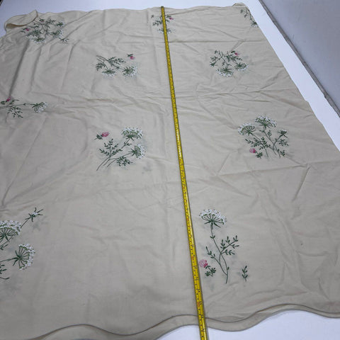 Vintage Embroidered Tablecloth Lot 2 Floral Scalloped Edge White Tan