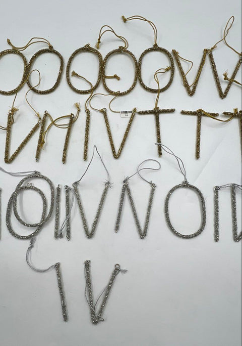 Vintage Christmas Ornament Lot Beaded Wire Monogram Initial Letters 32 Pieces