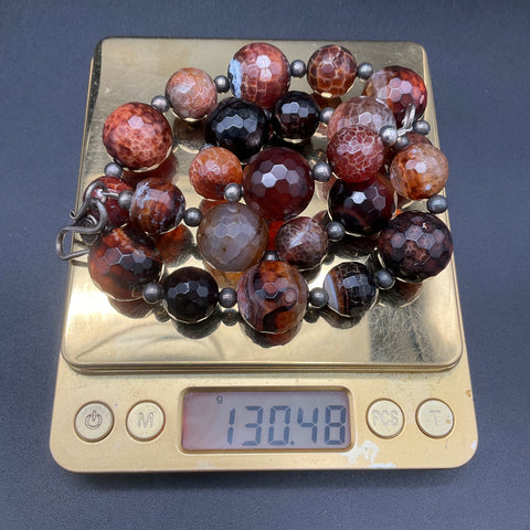 Faceted Agate Beaded Necklace 91% Silver Clasp Tested Silver Plated Beads 18"