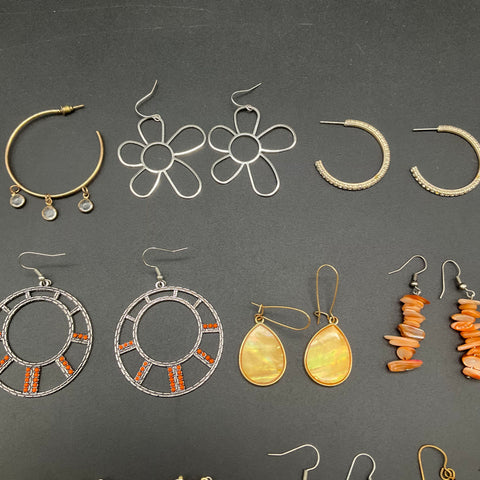 Fashion Jewelry Earring Lot 15 Pairs Vintage & Modern Hoops Drops Resin Shell