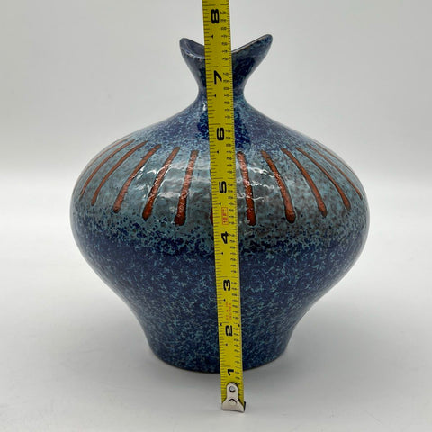 Vintage Italian Ceramic Vase Blue Mottled Glaze Mid Century Modern 7 Inch