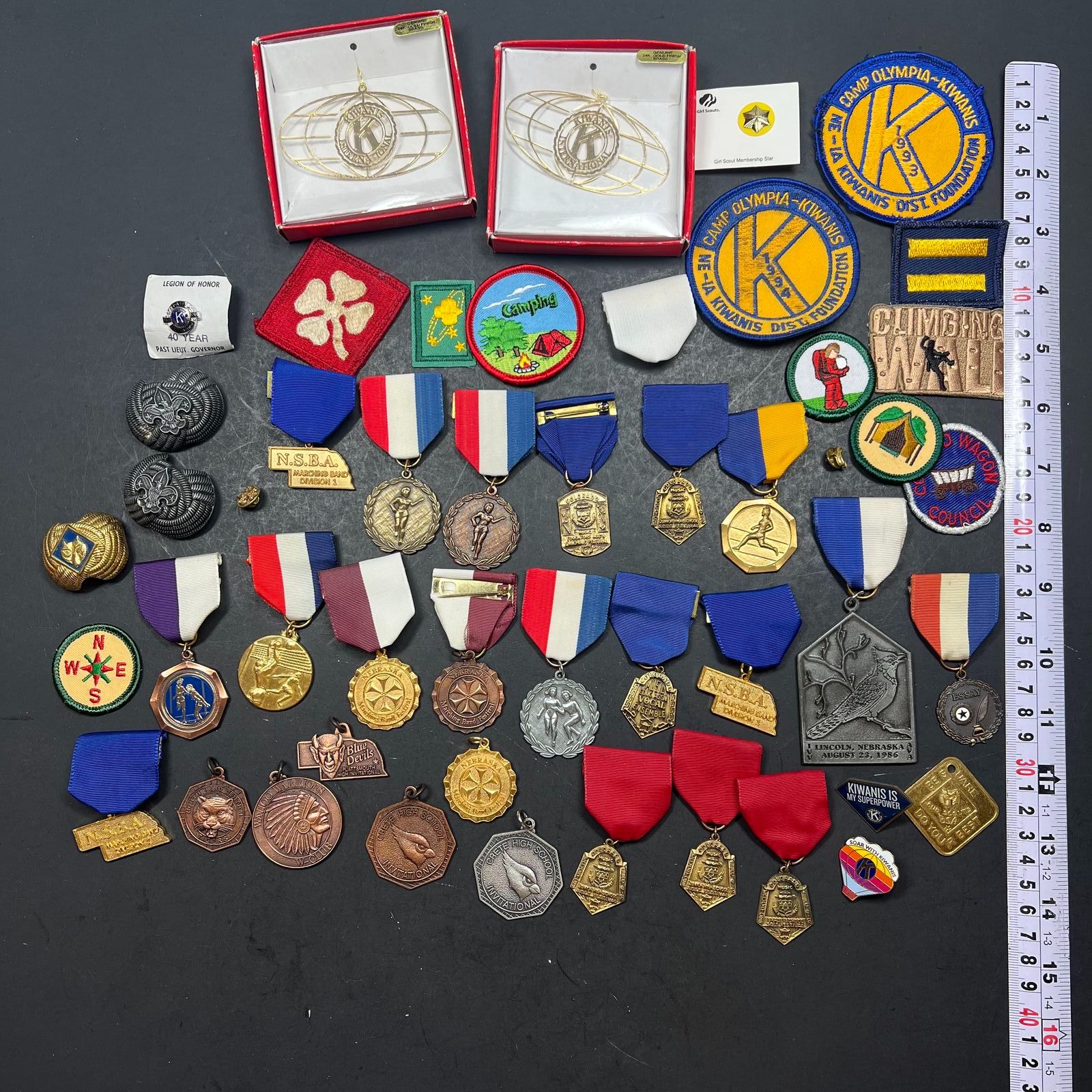Lot of Awards Ribbons Badges Patch Kiwanis Girls and Boy Scouts Nebraska Track