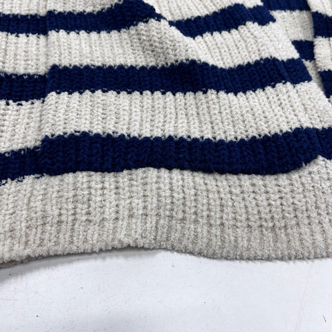 Astars Women's Gelato Cozy Poncho Sweater Oatmeal Blue Striped Hooded Sz M NWT