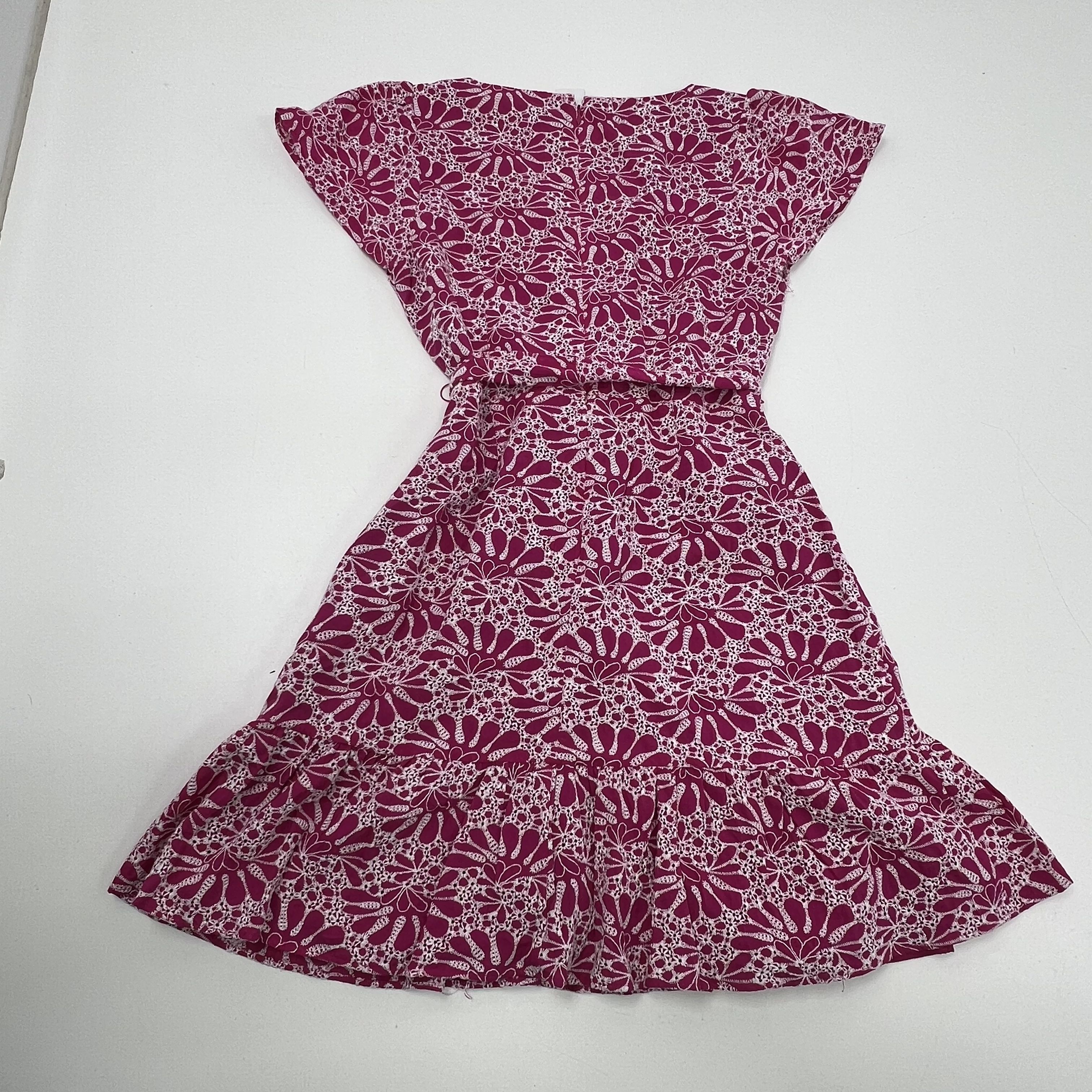 Loft Embroidered Eyelet Flare Dress Magenta Tie Waist Women's Size 8 NWT