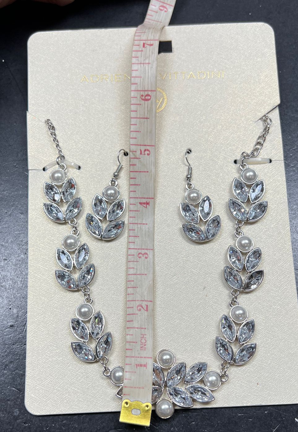 Adrienne Vittadini Silver Tone Rhinestone Necklace Earrings Set NWT