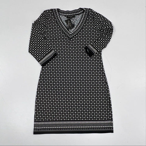 Max Studio Women's Black White Polka Dot Border Print V-Neck Dress Sz L NWT