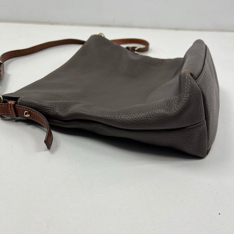 Dooney & Bourke Taupe Pebbled Leather Tassel Crossbody Bag Gold Hardware