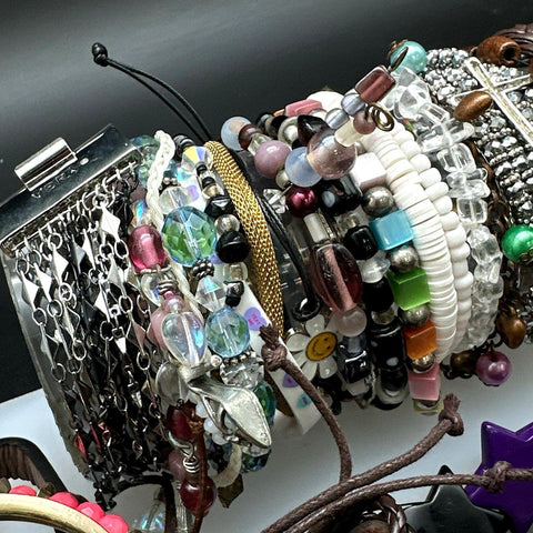 Vintage to Modern Costume Jewelry Lot of 50+ Bracelets Bangles Cuffs Beaded