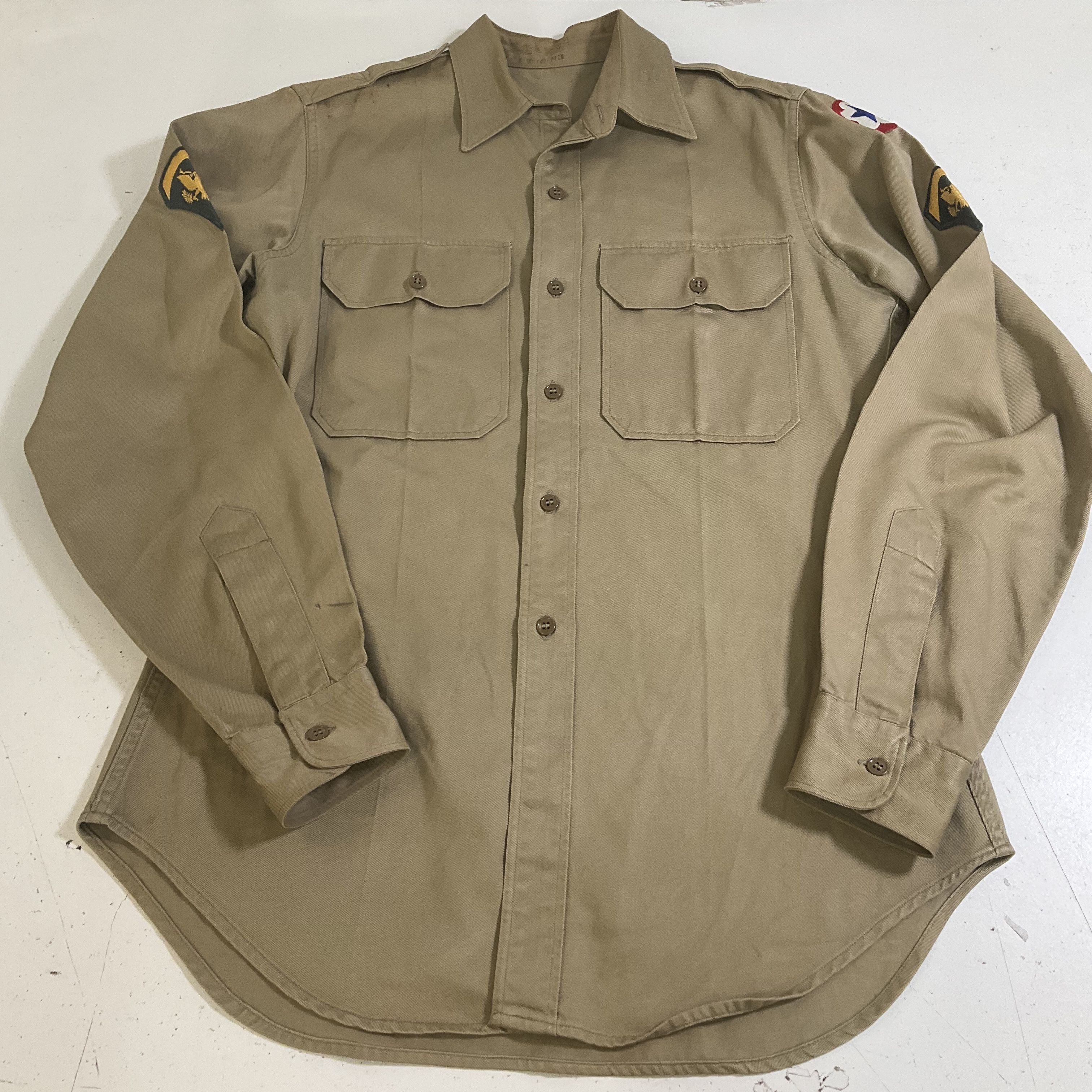 Vintage 50s US Army Khaki Field Shirt ASF Specialist Patch Mens L Military Issue