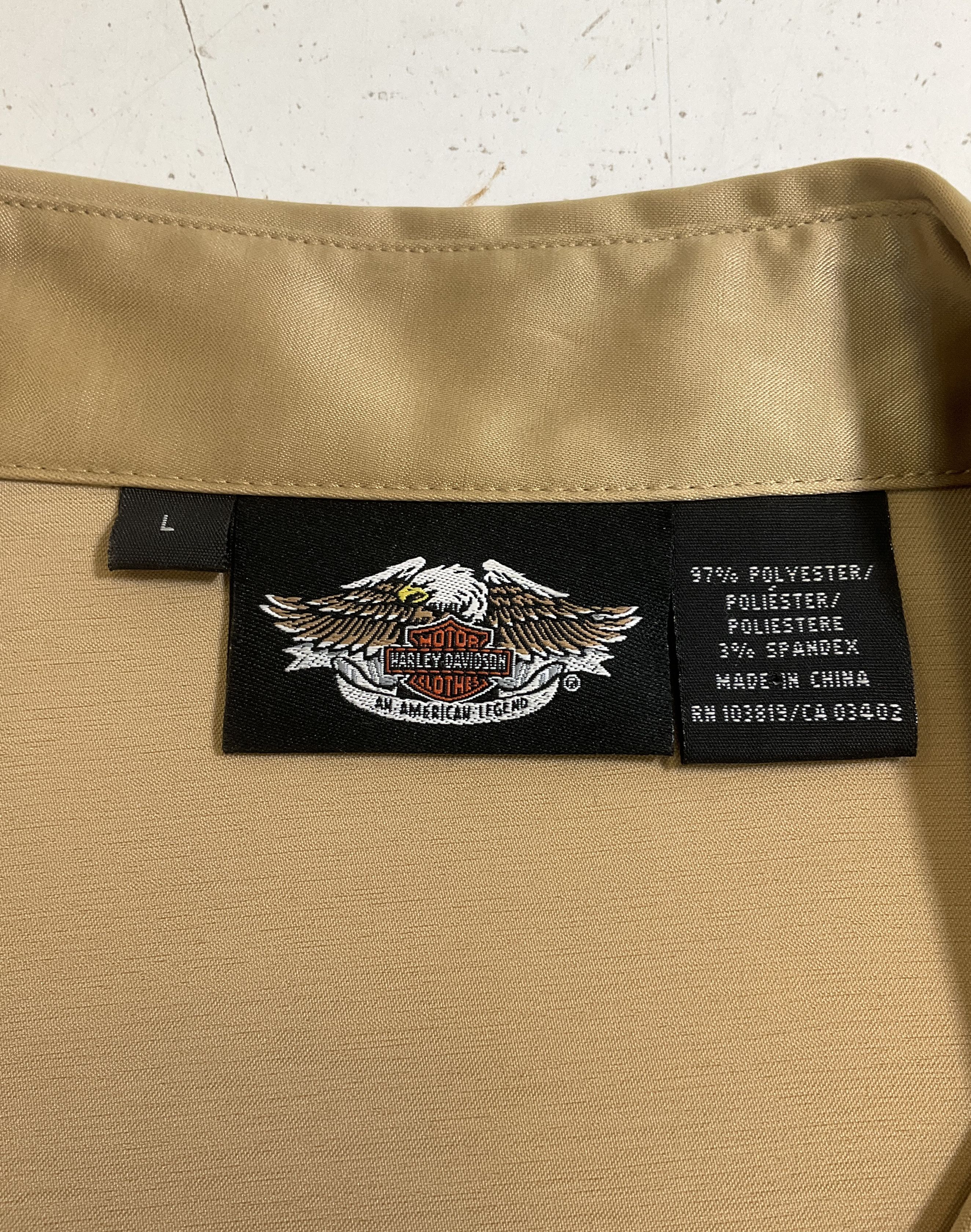 Harley-Davidson Gold Y2K Embroidered Satin Hook Eye Blouse Shirt Women's L