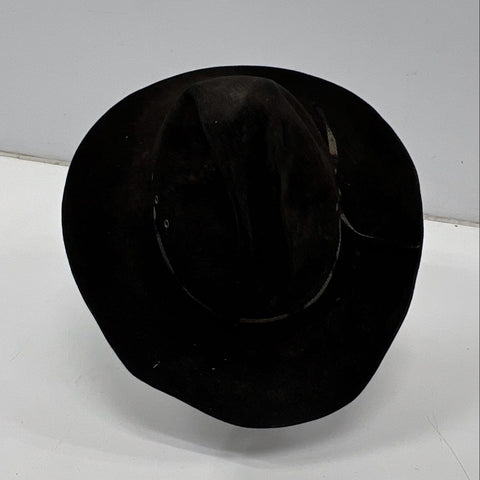 Vintage 70s Stetson Men's Black Felt Cowboy Hat Braided Band Wide Brim