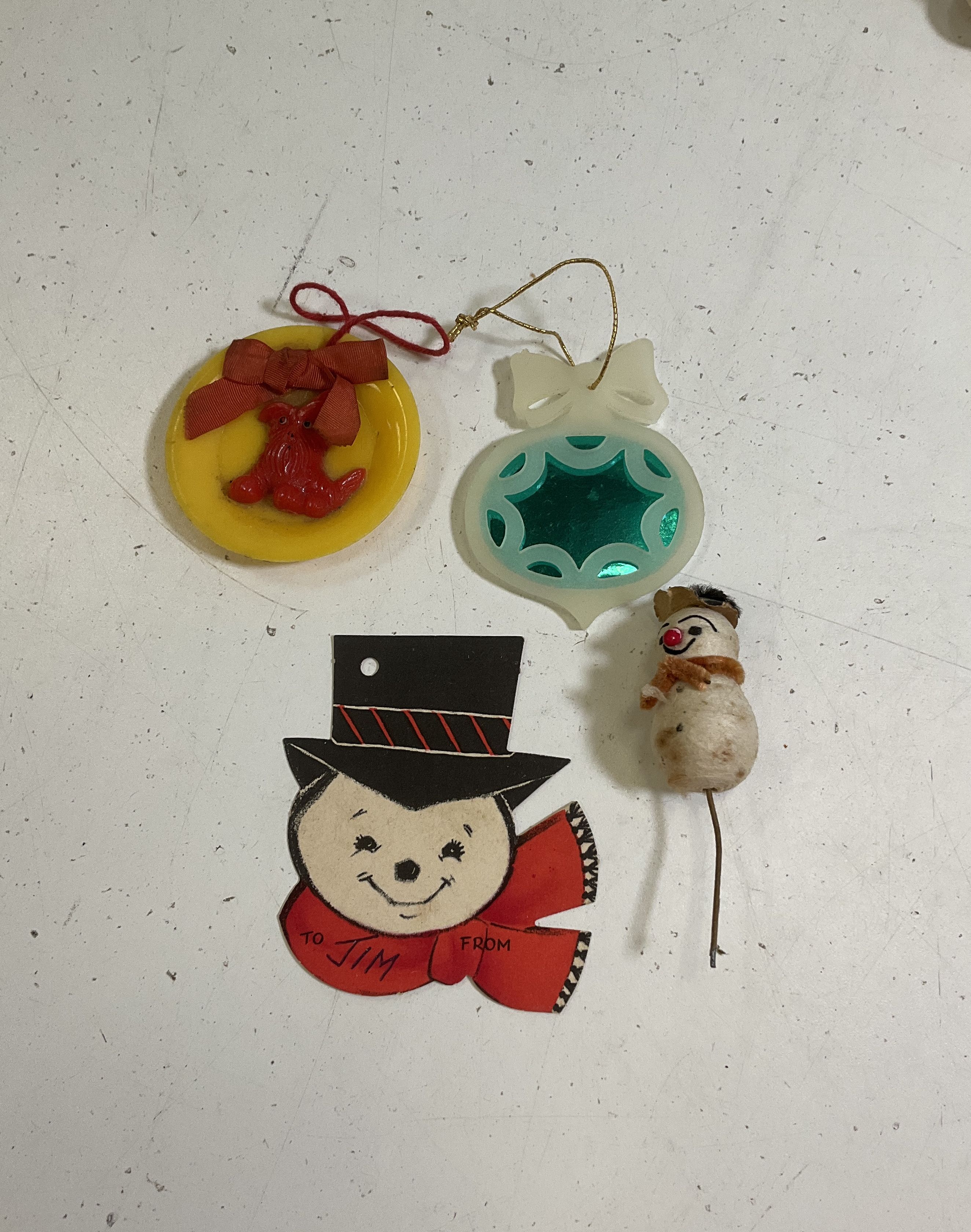 Vintage Lot Mini Christmas Ornaments Picks Mid Century Satin Glitter Plastic