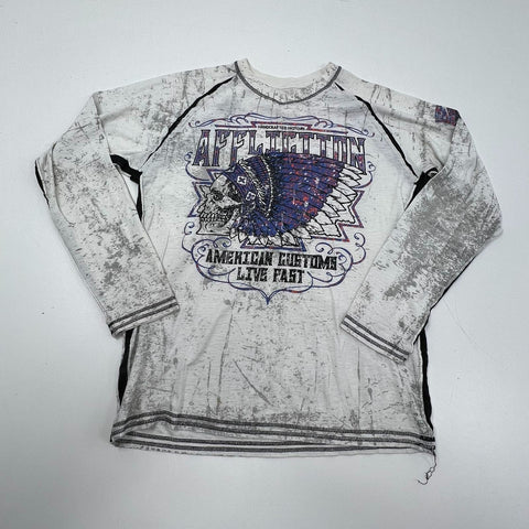 Y2K Affliction American Customs Skull Thermal Raglan T-Shirt Made in USA Sz L
