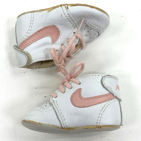 Vintage 90s Nike Baby Sneakers White Pink Infant Crib Shoes Booties Tin Box