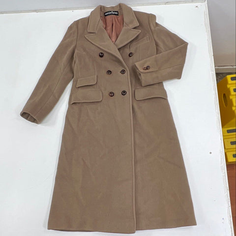 Vintage 80s Reflections Women's Tan Wool Double Breasted Maxi Overcoat Size 12