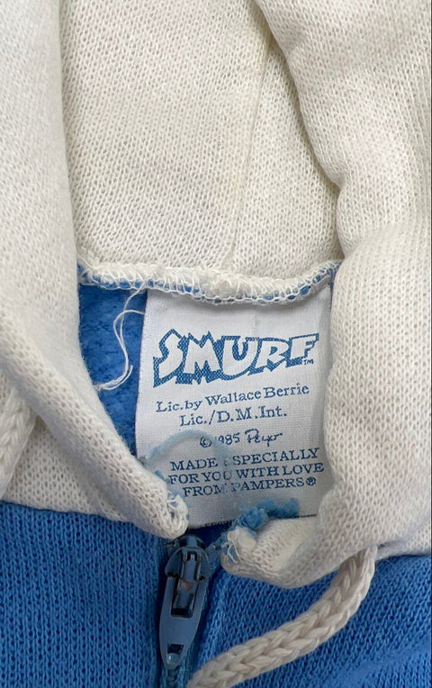 Vintage 1985 Smurfs Pampers Promo Kids 1/4 Zip Hoodie Blue Sz 4