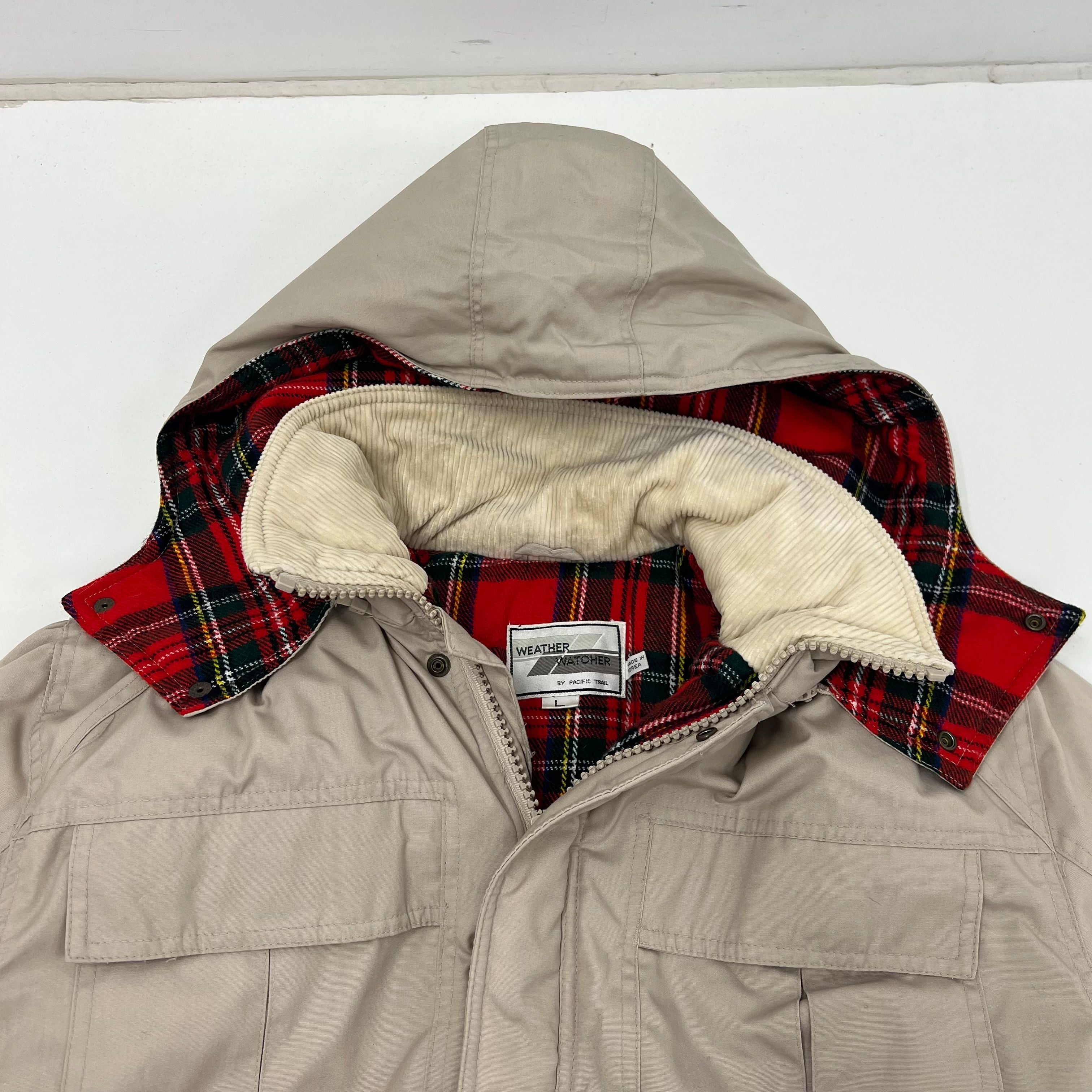 Vintage 80s Pacific Trail Weather Watcher Plaid Lined Parka Coat Men's L