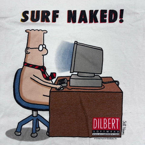 Vintage 90s Dilbert Surf Naked United Media Softwear Graphic T-Shirt Sz XL