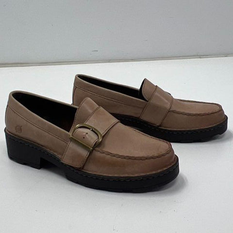 Vintage Y2K Born Taupe Tan Leather Chunky Lug Sole Buckle Loafers Size 9.5 M