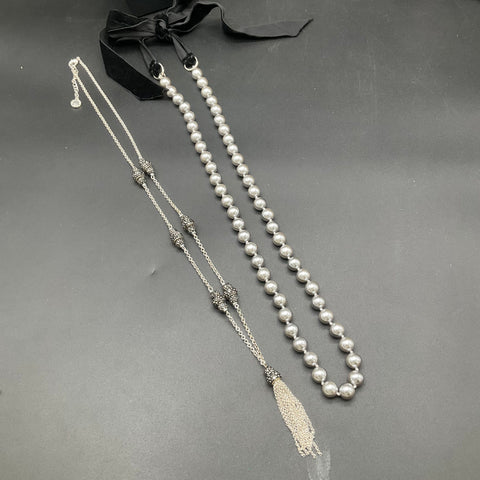 Modern Fashion Jewelry Lot 15pc Gunmetal Gray Black Faux Pearl Bead Necklaces