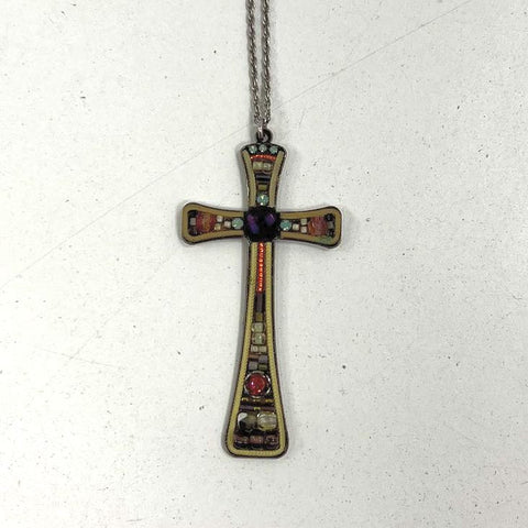 Vintage Ayala Bar Signed Cross Pendant Necklace Mixed Media Israeli Art Jewelry
