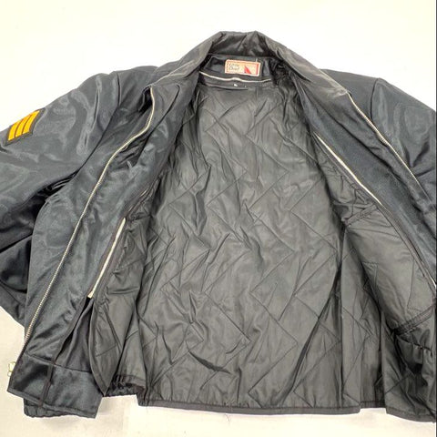 Vintage 80s Little Chief Men's Black Quilted Bomber Jacket Chevron Patch Sz XL