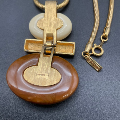 Vintage Avon Gold Tone Geometric Resin Necklace & Cuff Bracelet Jewelry Set