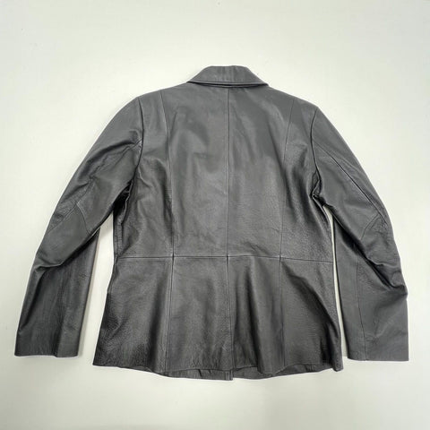 Croft & Barrow Black Genuine Leather Button Front Jacket Blazer Women's Size L