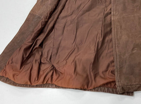 Pelle Studio Vintage Y2K Brown Distressed Long Leather Trench Coat Women's S