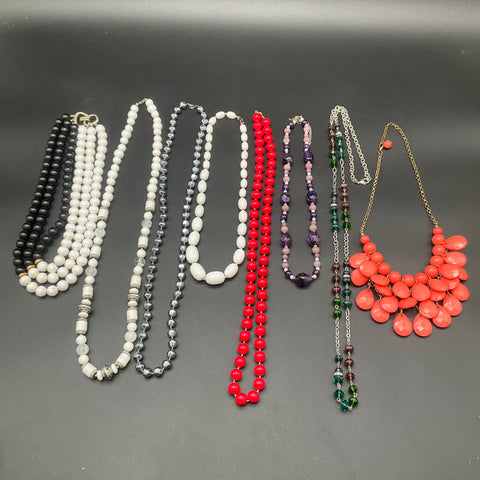 Vintage and Modern Costume Jewelry Necklace Lot of 8 Beaded Statement Strands