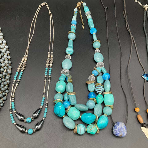 Vintage to Modern Costume Jewelry Lot of 10 Necklaces Beaded Turquoise Style