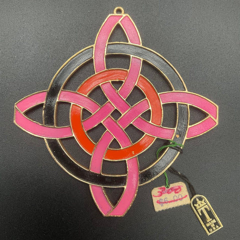 Vintage Crown Trifari Gold Tone Enamel Mod Celtic Knot Pendant Original Hang Tag