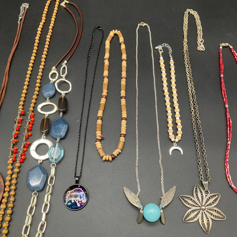 Boho Eclectic Fashion Necklace Lot of 11 Beaded Statement Filigree Pendants