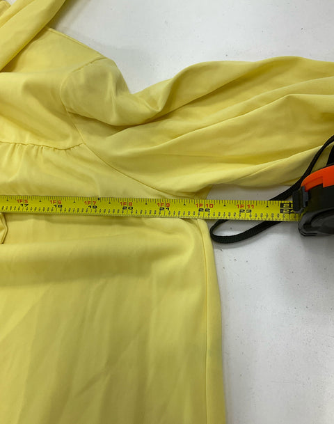 OLGA Women's Yellow Nylon Pussy Bow Loungewear Nightgown Long Sleeve S Vintage