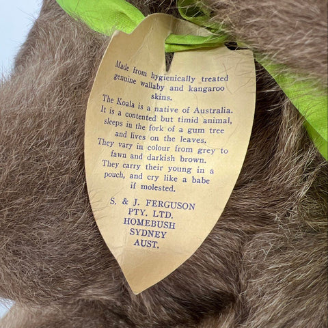 Vintage S&J Ferguson Koala Plush Genuine Wallaby Kangaroo Fur Australian w/Tag