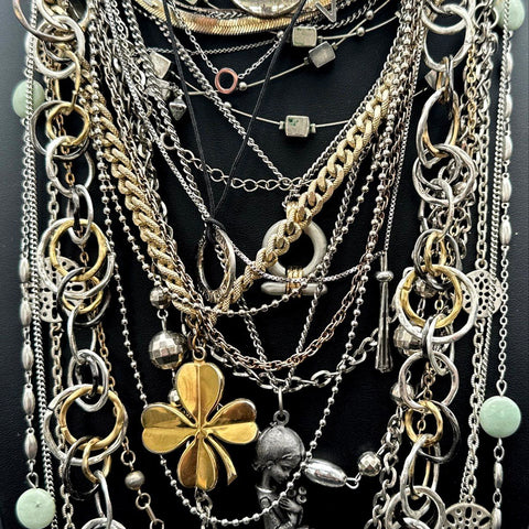Vintage to Modern Mixed Fashion Necklace Lot 20+ Gold Silver Tone Charms