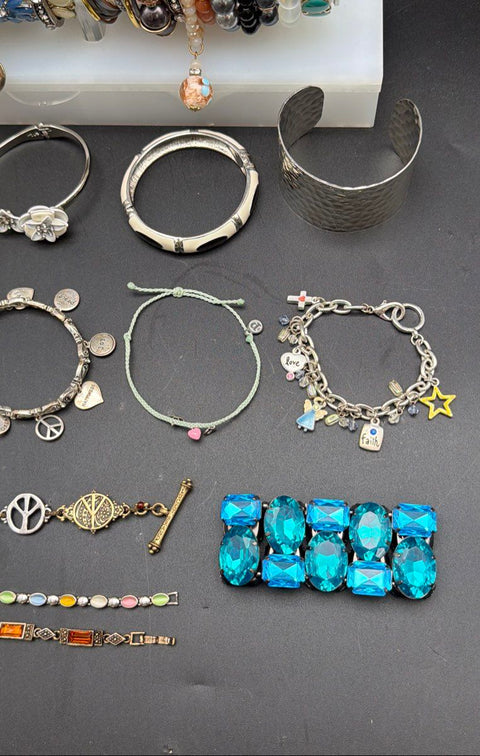 Vintage to Modern Costume Jewelry Bracelet Lot Lucky Brand Bangle Charm 1 lb