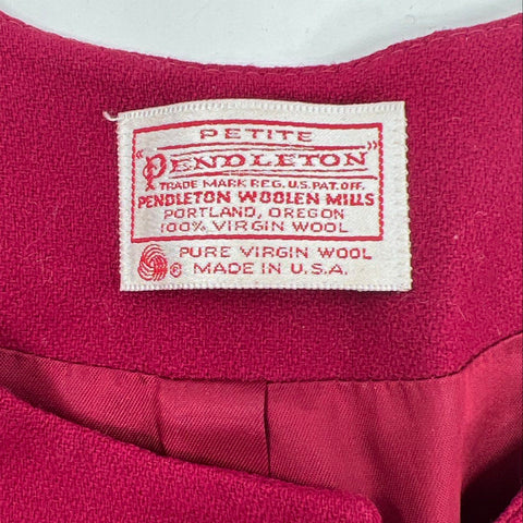 Vintage 80s Pendleton Wool Collarless Blazer Skirt Suit Set USA Petite