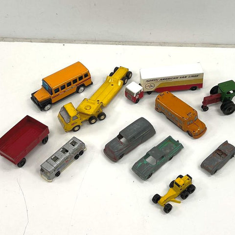 Vintage Tonka Tootsietoy Toy Lot 11pc Car Truck Bus Tractor Pressed Steel USA